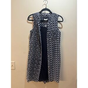 NWT Cupio‎ Navy Embroidered Sleeveless Button Front Dress with Vest Size Small